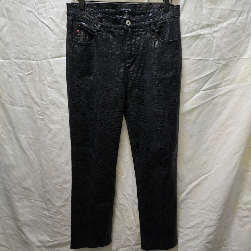 Guess 90's black faux snakeskin croc textured mid-rise straight leg pants 29
